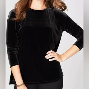 NWT J.Jill Black Velvet Long Sleeve Blouse Top Shirt Size: Small